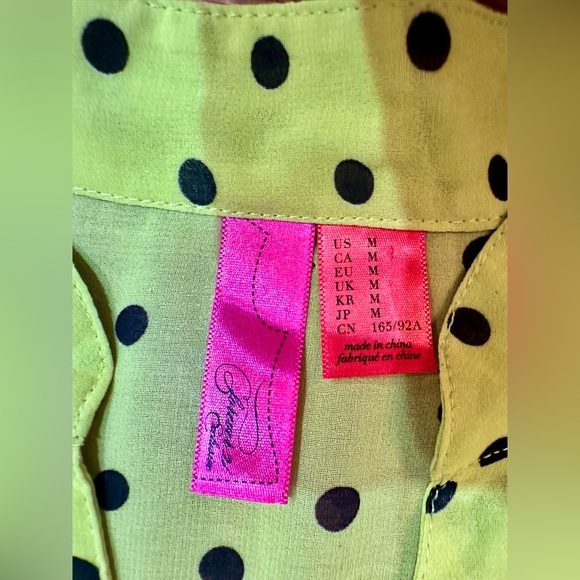Forever 21 Sheer Lime Green Polka Dot Hi-Low Blouse Women’s Size Medium - Picture 6 of 10